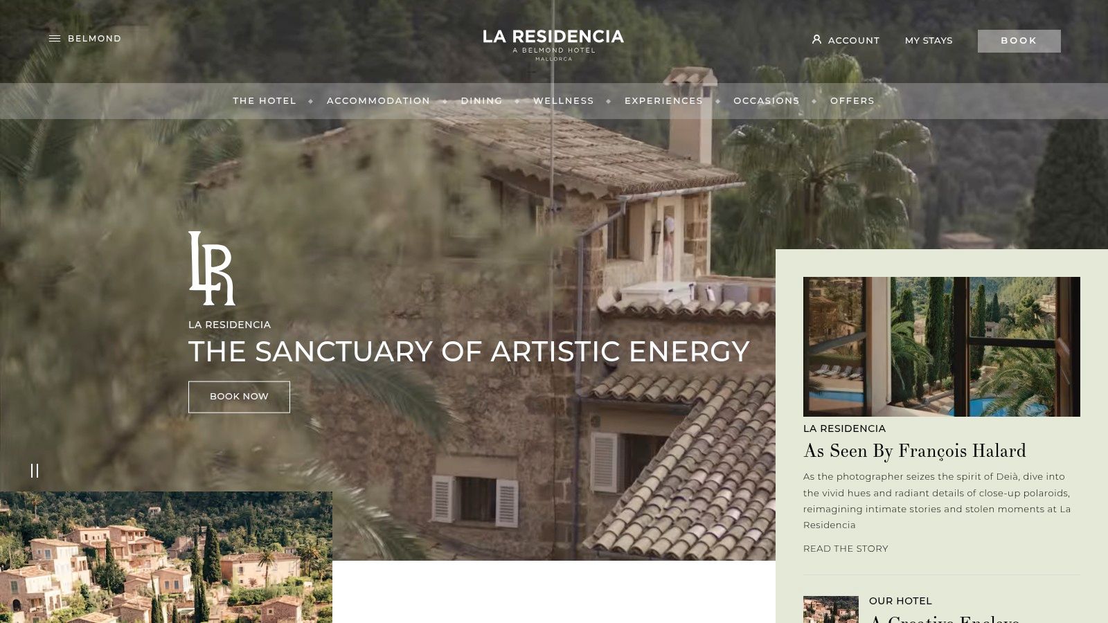 The beautiful terraced gardens and historic buildings of La Residencia, a Belmond Hotel, showcasing it as a prime wedding venue in Deià, Mallorca.